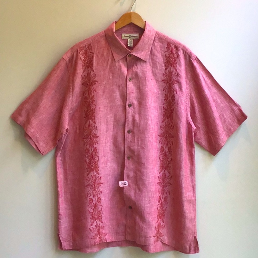 Tommy Bahama Linen Embroidered Short Sleeve Button Down Shirt